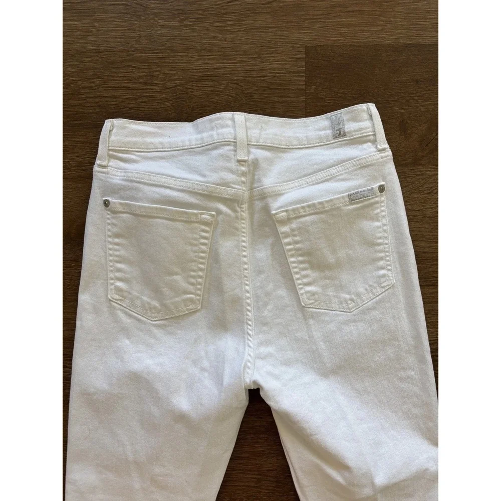 7‎ For All Mankind Women Jeans 28 White High Rise Crop Skinny Stretch Button fly